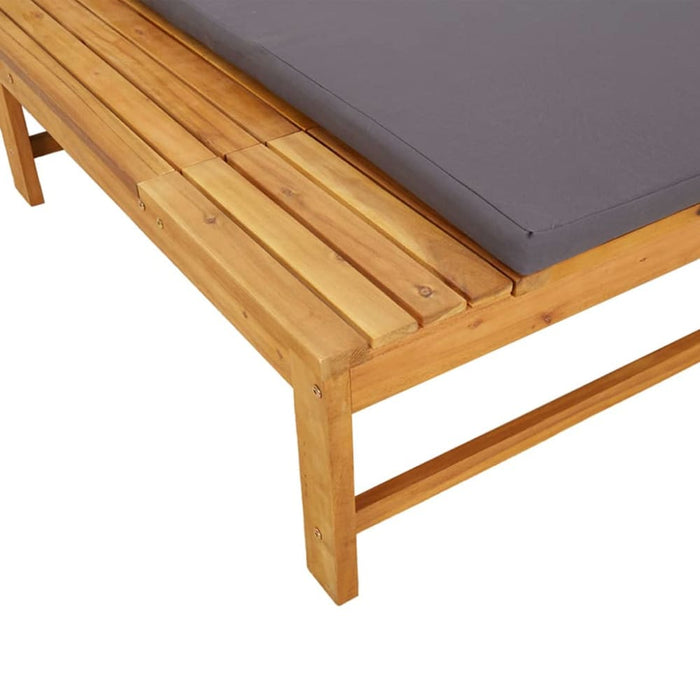 Sun Lounger with Dark Grey Cushion and Pillow Solid Wood
