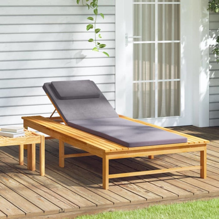 Sun Lounger with Dark Grey Cushion and Pillow Solid Wood