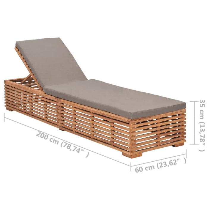 Sun Lounger with Dark Grey Cushion Solid Teak Wood Tolbtn