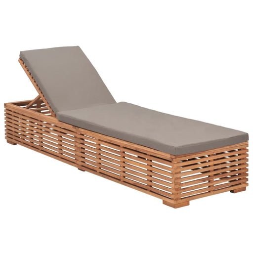Sun Lounger with Dark Grey Cushion Solid Teak Wood Tolbtn