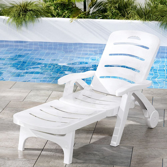 Sun Lounger Folding Chaise Lounge Chair Wheels Patio