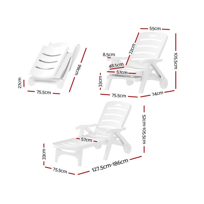 Sun Lounger Folding Chaise Lounge Chair Wheels Patio