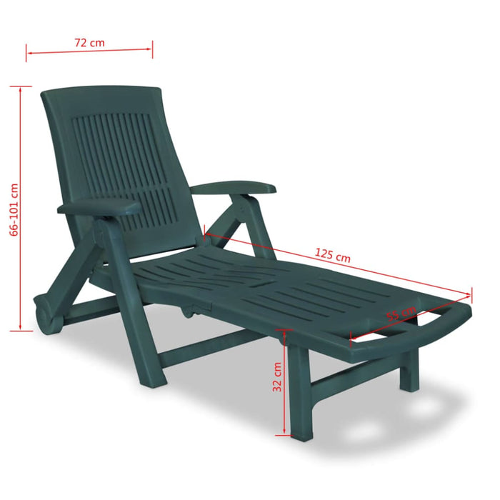 Sun Lounger with Footrest Plastic Green Atpni