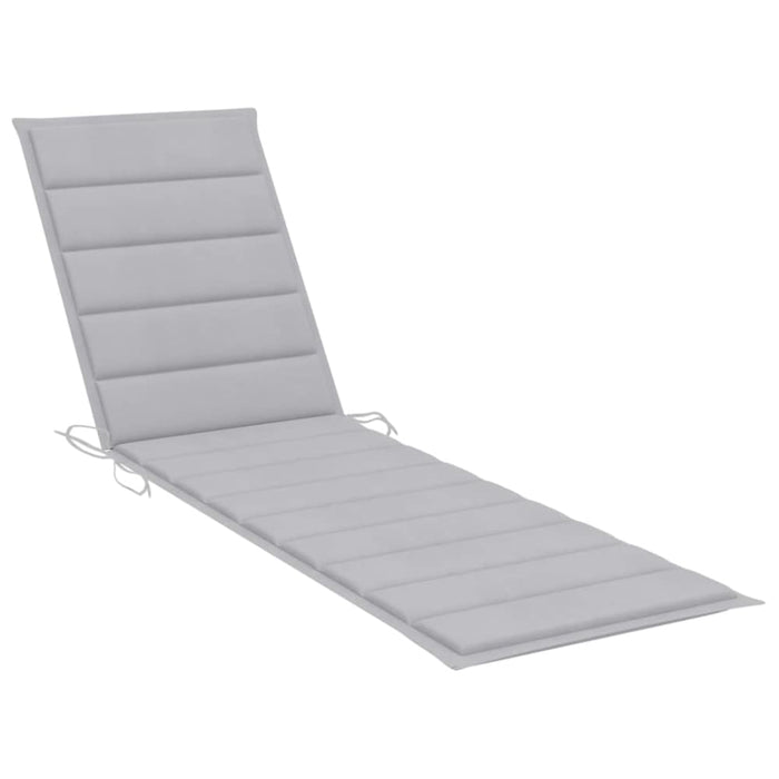 Sun Lounger With Grey Cushion Solid Teak Wood Tbltbbi