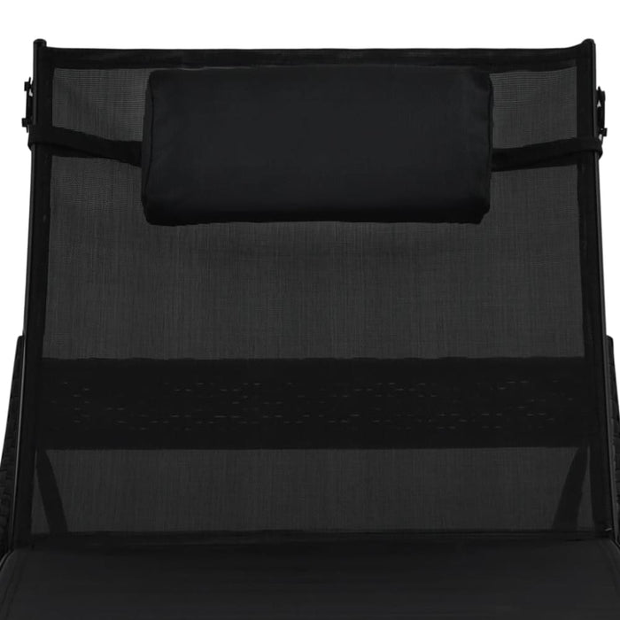 Sun Lounger with Pillow Poly Rattan Black Aaioi