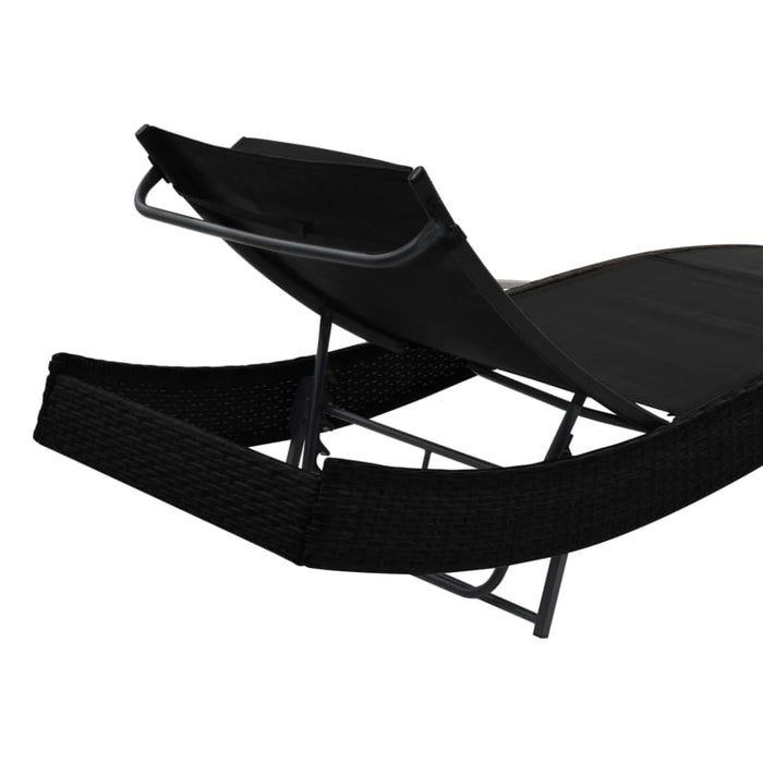 Sun Lounger with Pillow Poly Rattan Black Aaioi