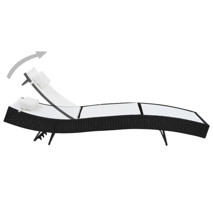 Sun Lounger with Pillow Poly Rattan Black Aaion