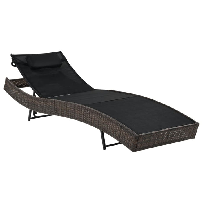 Sun Lounger with Pillow Poly Rattan Brown Aaiol