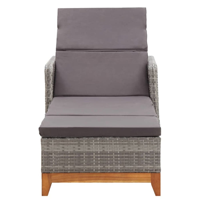 Sun Lounger Poly Rattan and Solid Acacia Wood Grey Albot