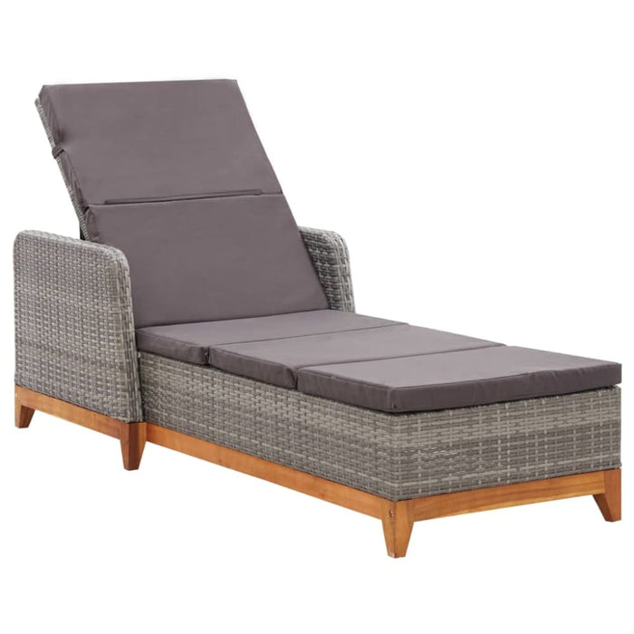 Sun Lounger Poly Rattan and Solid Acacia Wood Grey Albot