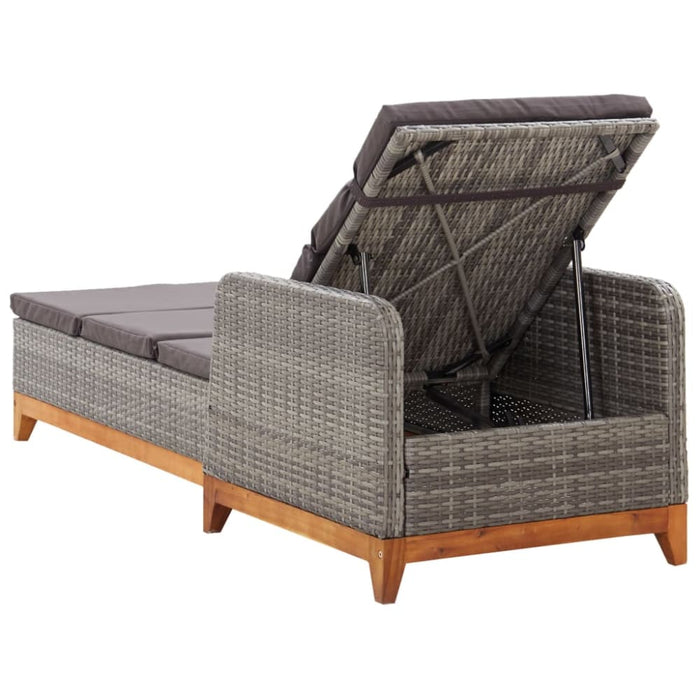 Sun Lounger Poly Rattan and Solid Acacia Wood Grey Albot
