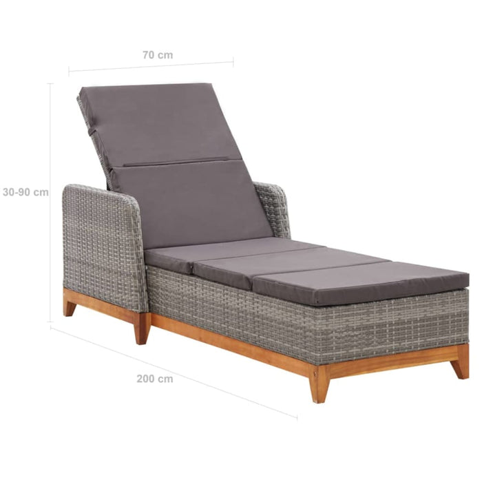 Sun Lounger Poly Rattan and Solid Acacia Wood Grey Albot