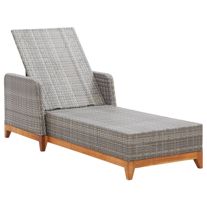 Sun Lounger Poly Rattan and Solid Acacia Wood Grey Albot