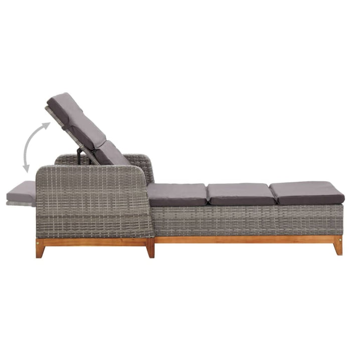 Sun Lounger Poly Rattan and Solid Acacia Wood Grey Albot