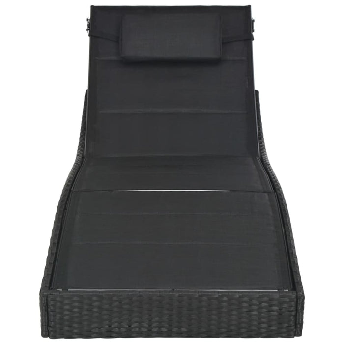 Sun Lounger Poly Rattan and Textilene Black Aankl