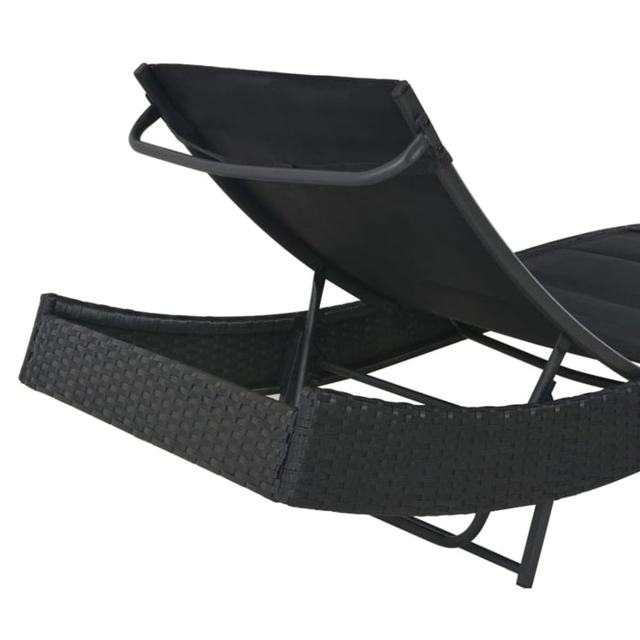 Sun Lounger Poly Rattan and Textilene Black Aankl