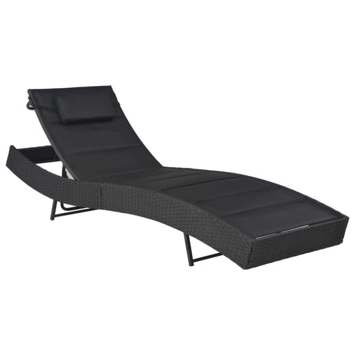 Sun Lounger Poly Rattan and Textilene Black Aankl