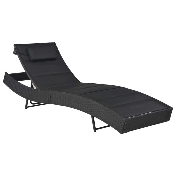 Sun Lounger Poly Rattan and Textilene Black Aankl