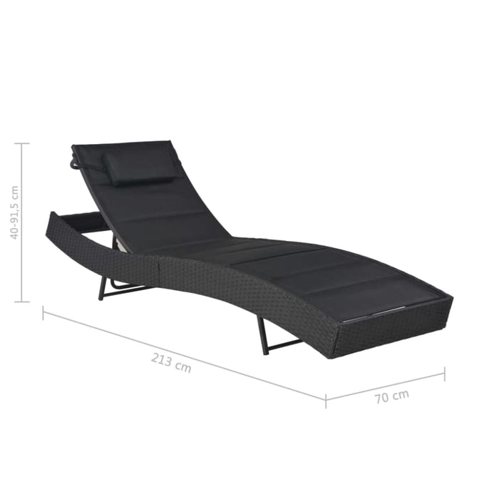 Sun Lounger Poly Rattan and Textilene Black Aankl