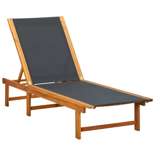 Sun Lounger Solid Acacia Wood and Textilene Aoiap