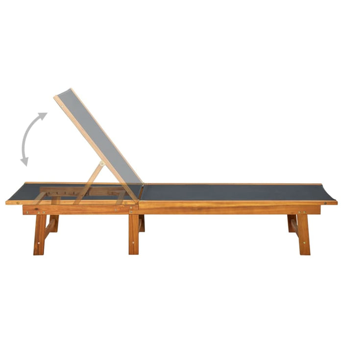 Sun Lounger Solid Acacia Wood and Textilene Aoiap