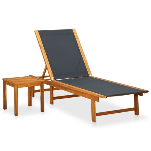 Sun Lounger with Table Solid Acacia Wood and Textilene Aoial