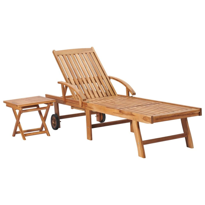 Sun Lounger with Table Solid Teak Wood Anboi
