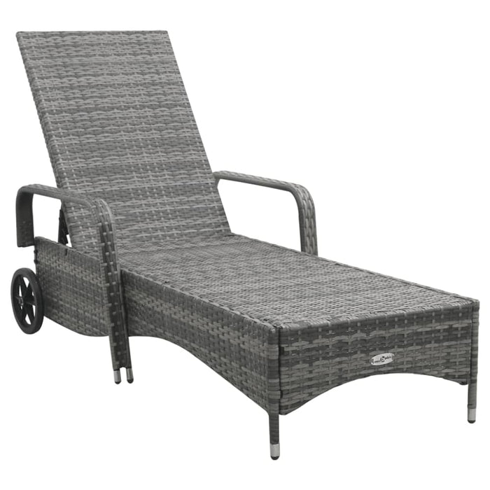 Sun Lounger with Wheels Poly Rattan Anthracite Akaki