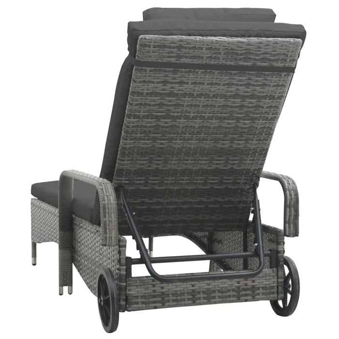 Sun Lounger with Wheels Poly Rattan Anthracite Akaki