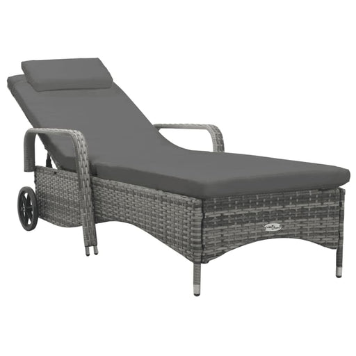 Sun Lounger with Wheels Poly Rattan Anthracite Akaki