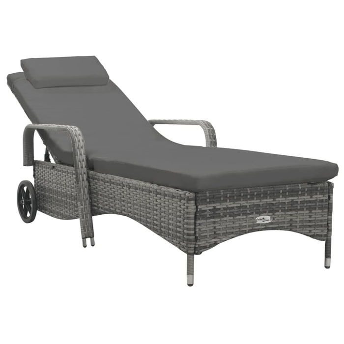 Sun Lounger with Wheels Poly Rattan Anthracite Akaki