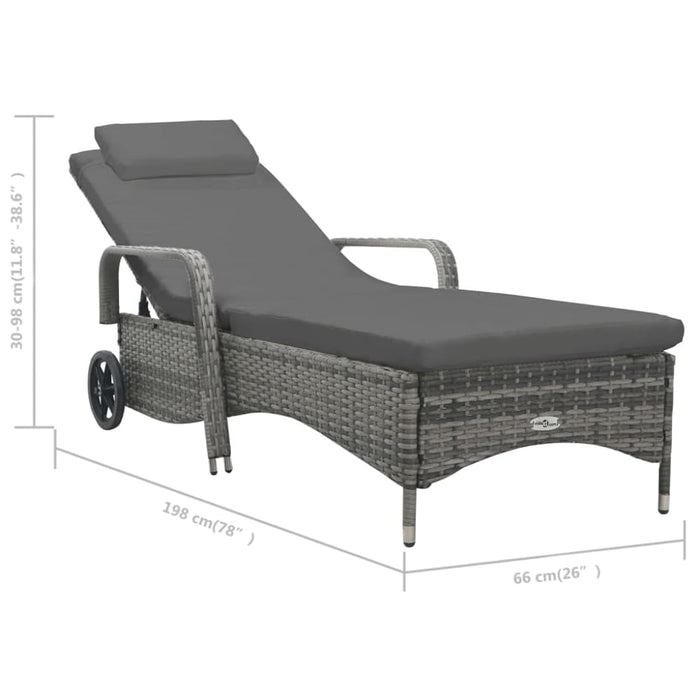 Sun Lounger with Wheels Poly Rattan Anthracite Akaki