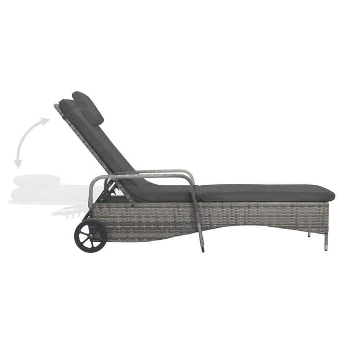 Sun Lounger with Wheels Poly Rattan Anthracite Akaki