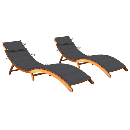 Sun Loungers 2 Pcs With Cushions Solid Wood Acacia Tbiitlo