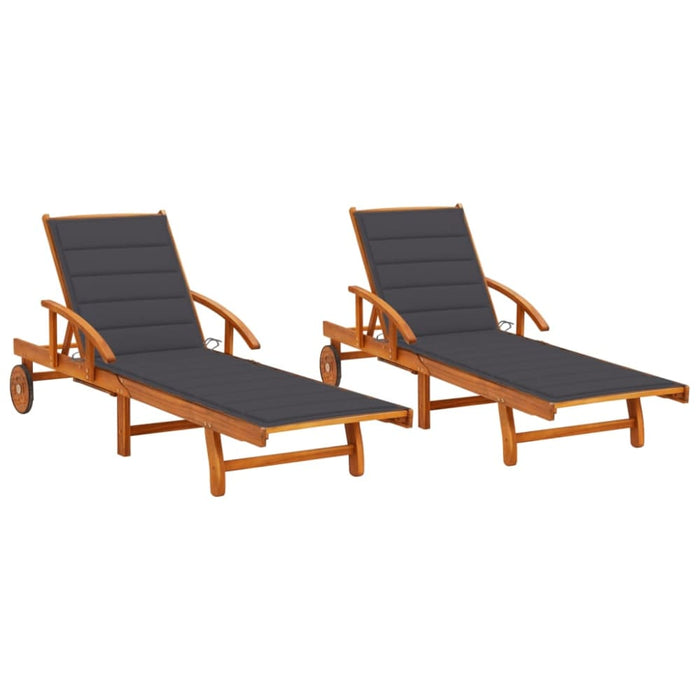 Sun Loungers 2 Pcs With Cushions Solid Wood Acacia Tbiittb