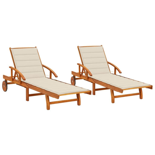Sun Loungers 2 Pcs With Cushions Solid Wood Acacia Tbiittx
