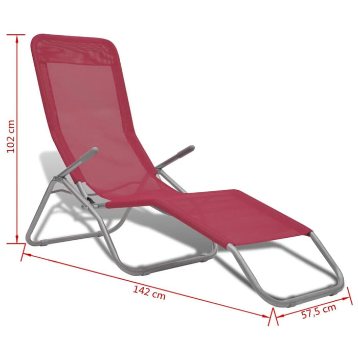 Sun Loungers 2 Pcs Steel Frame and Textilene Red Aobaa