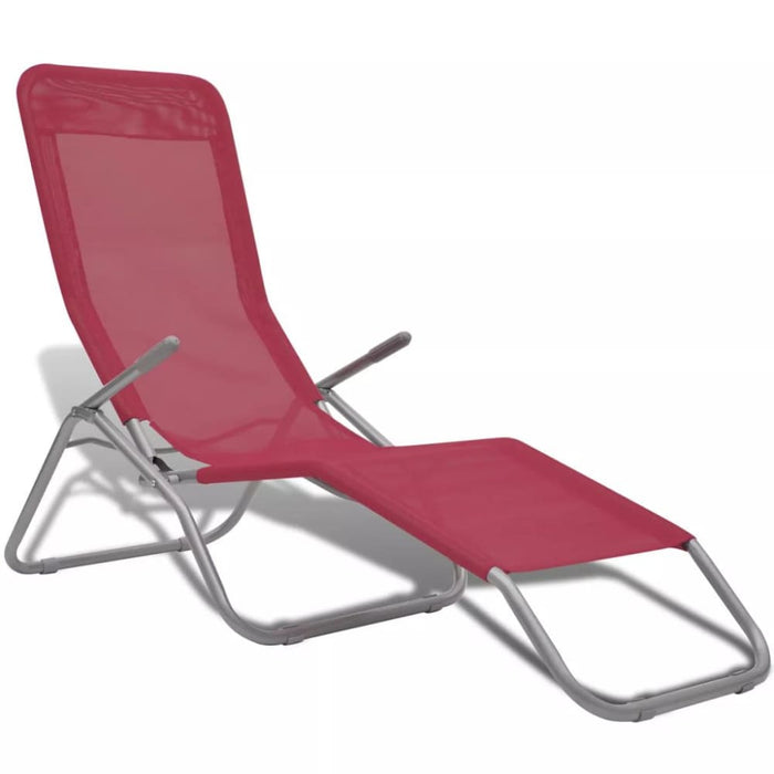 Sun Loungers 2 Pcs Steel Frame and Textilene Red Aobaa