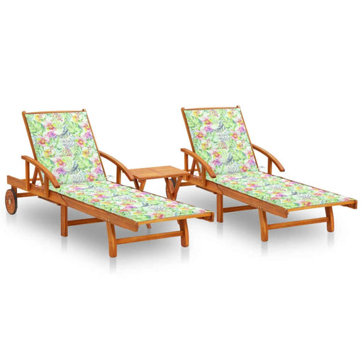 Sun Loungers 2 Pcs With Table And Cushions Solid Acacia