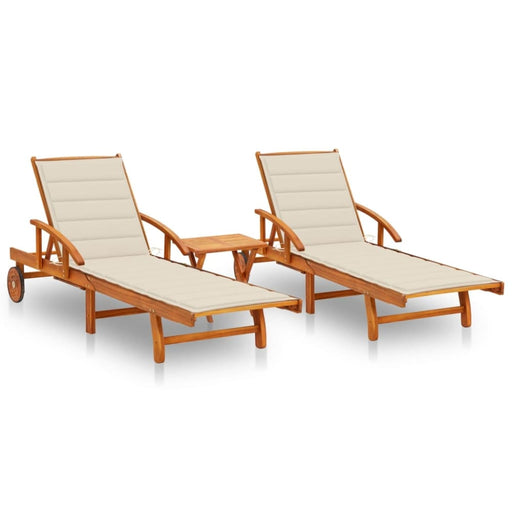 Sun Loungers 2 Pcs With Table And Cushions Solid Wood Acacia