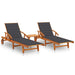 Sun Loungers 2 Pcs With Table And Cushions Solid Wood
