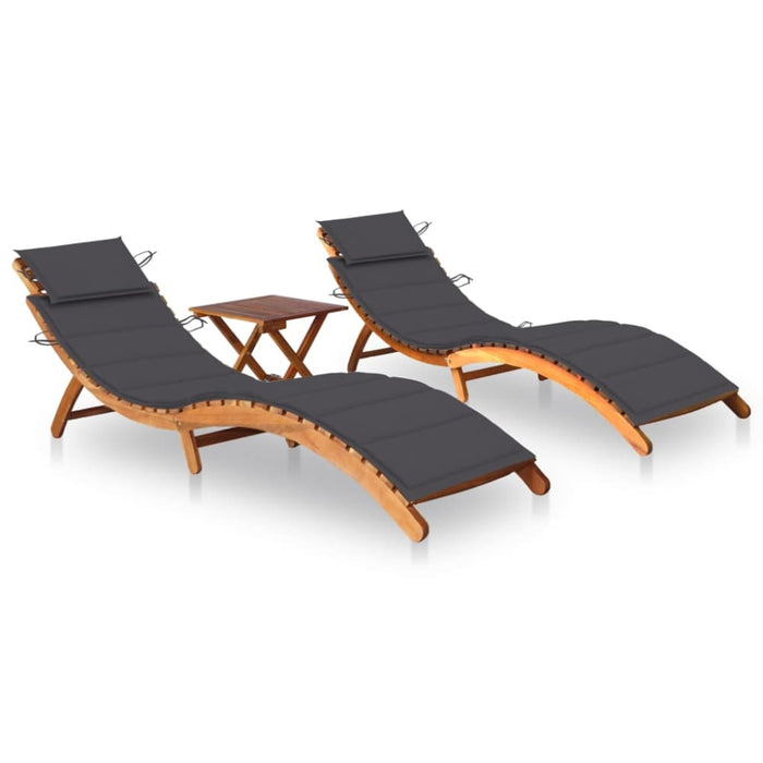 Sun Loungers 2 Pcs With Table And Cushions Solid Wood