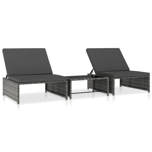 Sun Loungers 2 Pcs with Table Poly Rattan Grey Aiabo