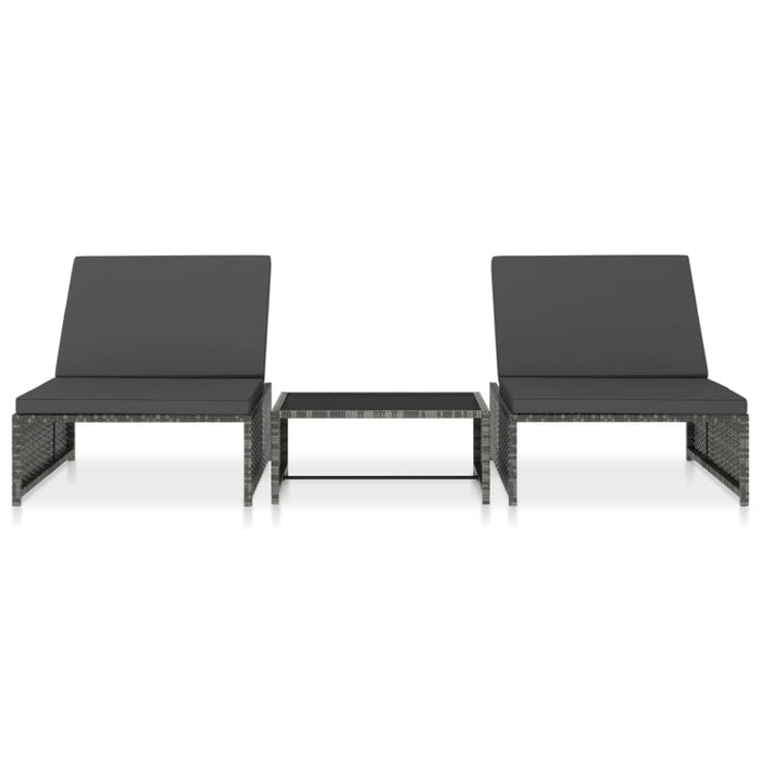 Sun Loungers 2 Pcs with Table Poly Rattan Grey Aiabo