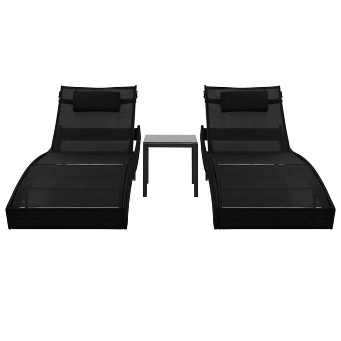 Sun Loungers 2 Pcs with Table Poly Rattan and Textilene