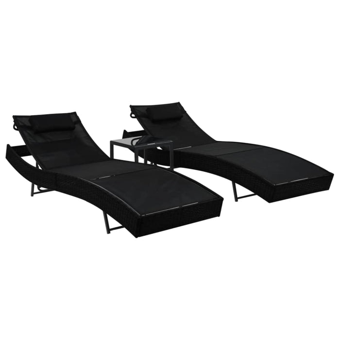 Sun Loungers 2 Pcs with Table Poly Rattan and Textilene