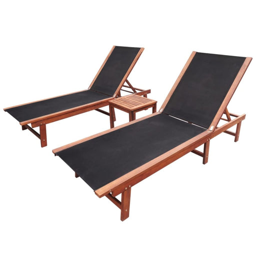 Sun Loungers 2 Pcs with Table Solid Acacia Wood