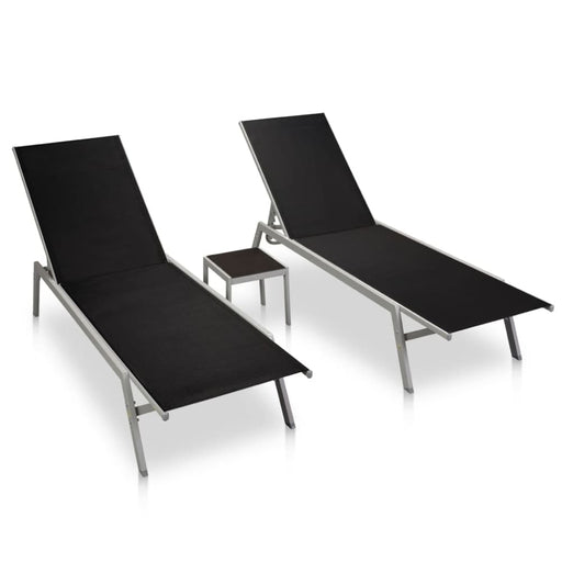 Sun Loungers 2 Pcs with Table Steel and Textilene Black