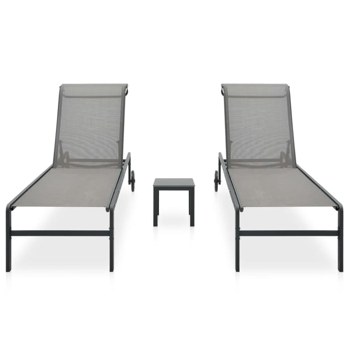 Sun Loungers 2 Pcs with Table Textilene and Steel Ainai