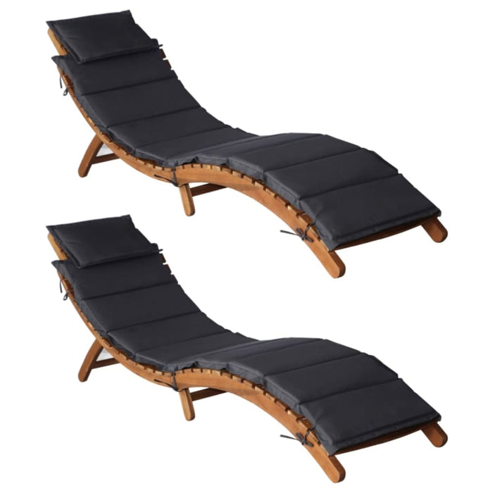 Sun Loungers with Cushions 2 Pcs Dark Grey Solid Wood